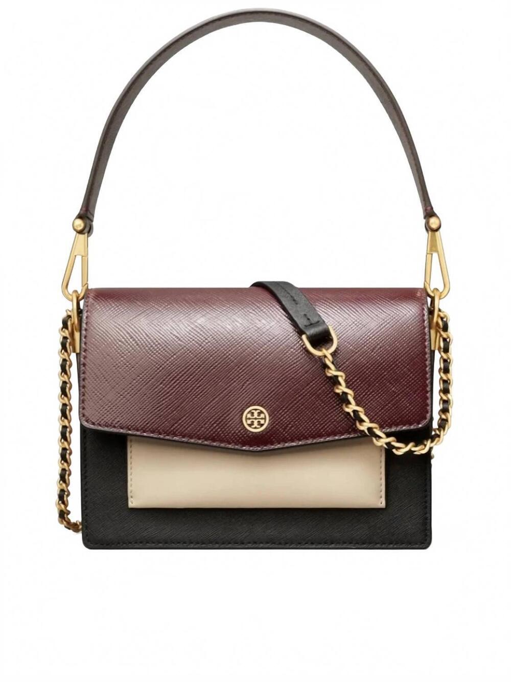 NEW TORY BURCH women's robinson double-strap crossbody bag in burgundy, black, a